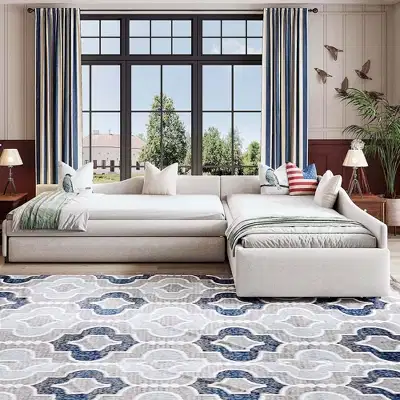 Whisen Upholstered Double Twin Size Daybed with Trundle and Drawer