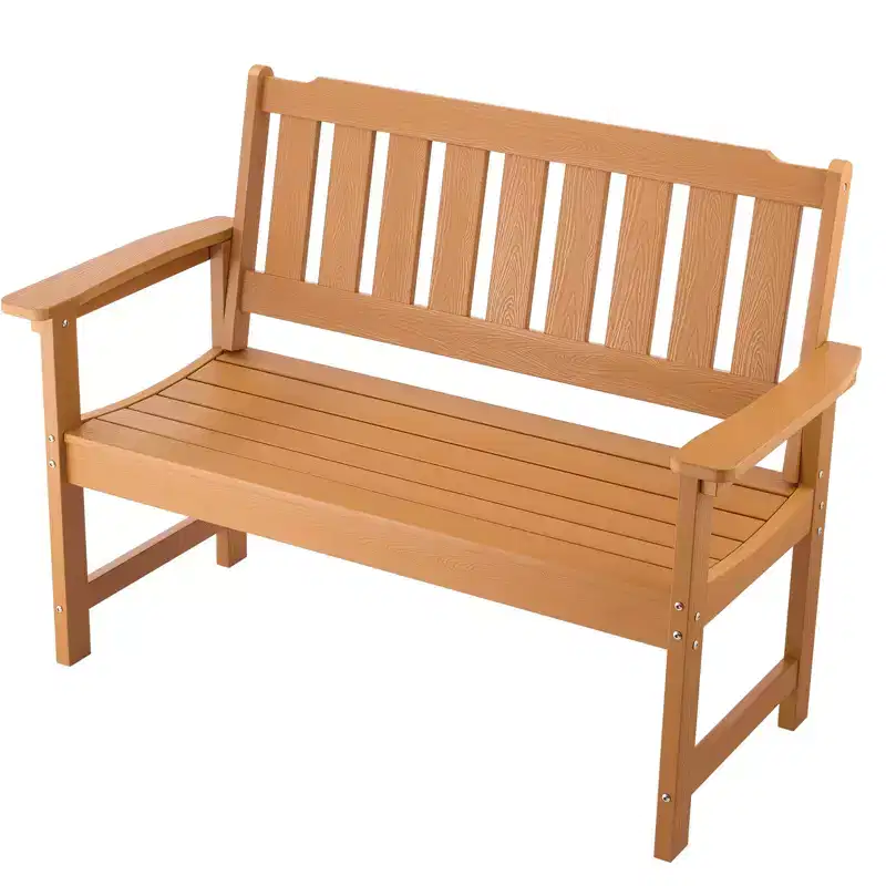 VEVOR Outdoor Bench, 50.5 inch, 800 lbs Weight Capacity for 2-3 Persons,Weatherproof Plastic Frame with Backrest and Wide Armrests, Natural Wood Color