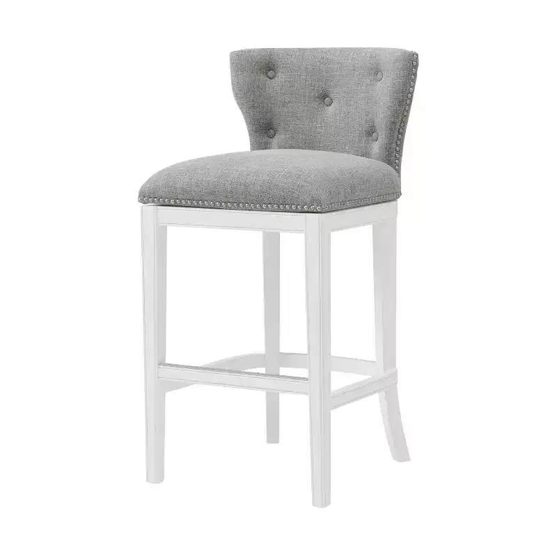 Miranda Swivel Bar Height Stool White: Upholstered Back, Nailhead Trim