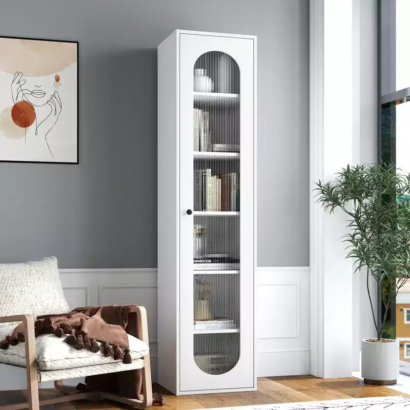 GDFStudio Thomas Modern 6-Tier Tall Display Cabinet with Glass Door