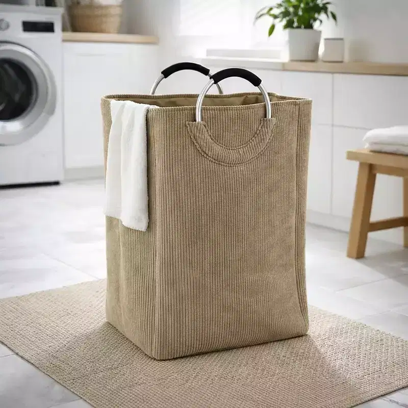 Corduroy Laundry Basket 55L Sand Beige