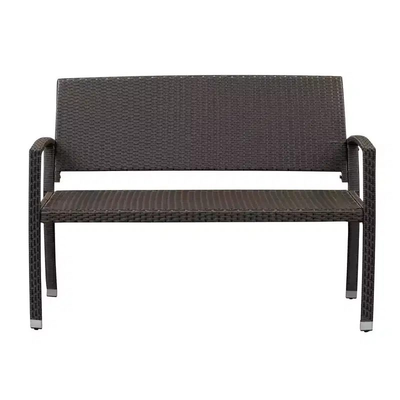 Balkene Home 63363 Miles Patio PU Wicker Steel Frame All-Weather Bench Woven Design Easy Assembly Lightweight Year-Round Accent