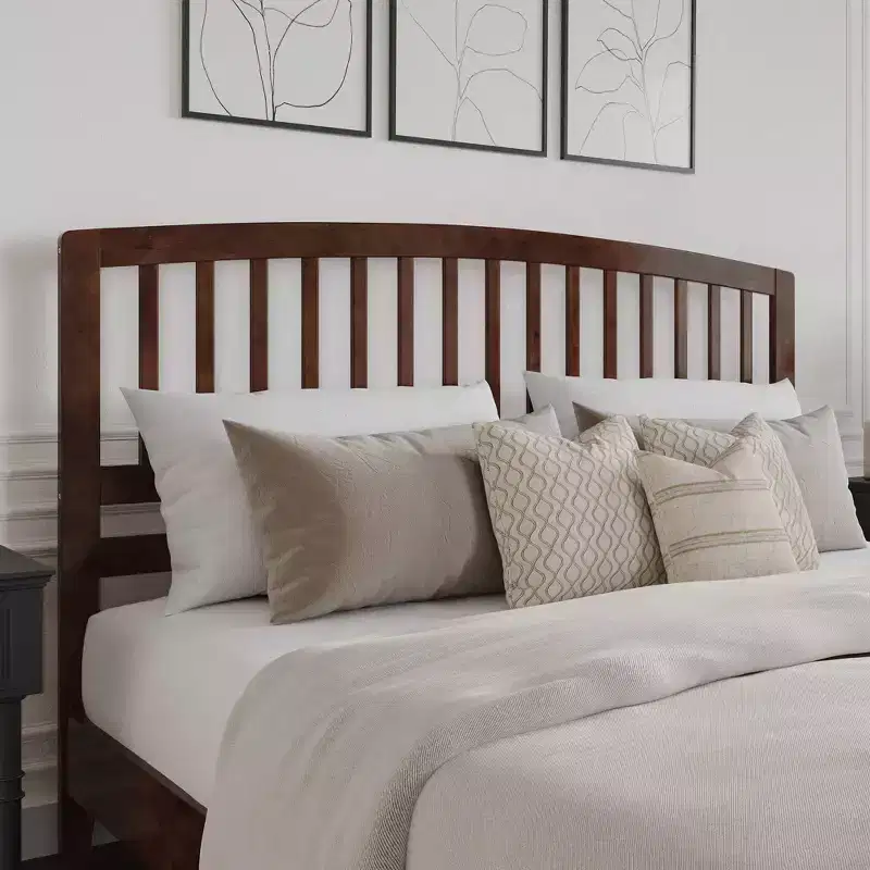 King Headboard Walnut, Satin Stained Finish, Wood Frame, 50