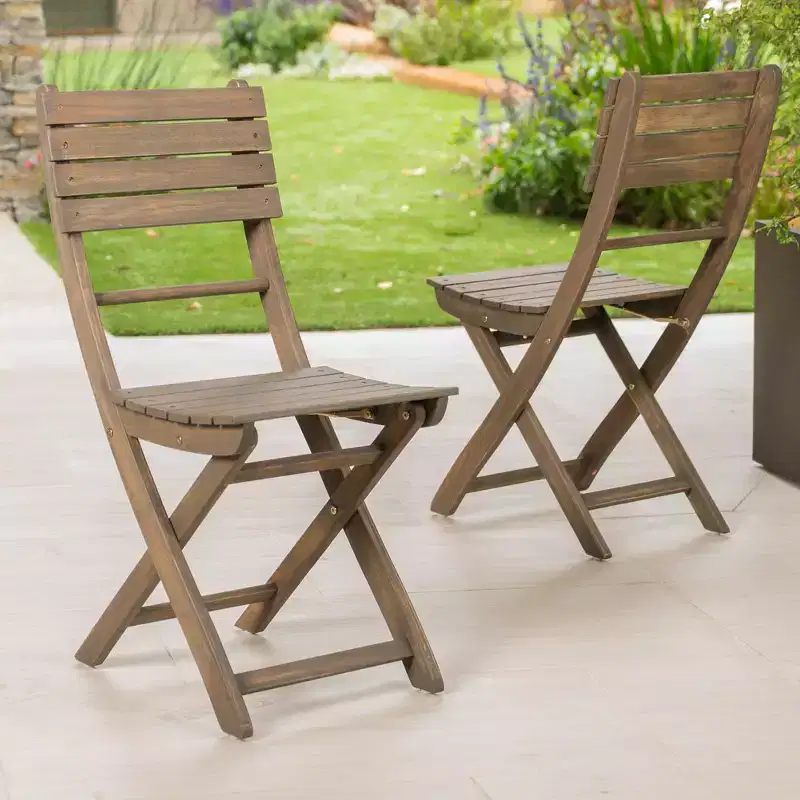 Set of 2 Foldable Dining Chairs, Acacia Wood, for Indoor/Outdoor UseHome, Office, Living Room, Kitchen, Dining Room, Patio, Porch, or Garden