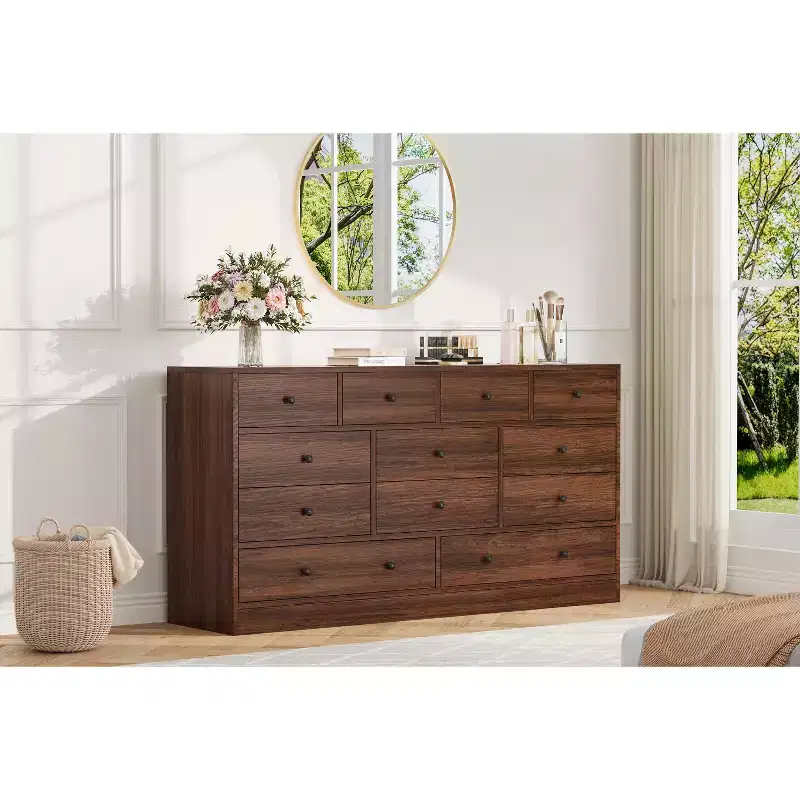 12 Drawer Dresser for Bedroom, 61 Inch Wood Dresser, Tall Dressers with Smooth Metal Rail, for Living Room, Hallway