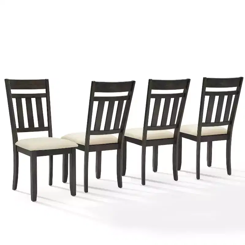Crosley Hayden 4pc Slat Back Dining Chair Set Slate/Creme: Upholstered Linen Seat, Rubberwood Frame, 250lbs Capacity