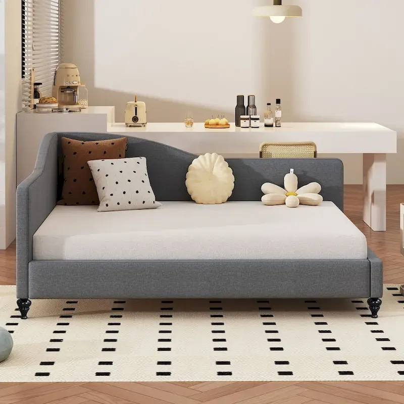 L-Shaped Semi-Enclosed Daybed with Solid Wood Legs