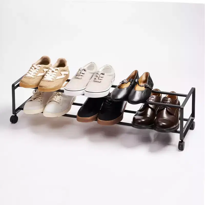 Two-Tier Rolling Shoe Rack in Steel - 8 Pairs Capacity