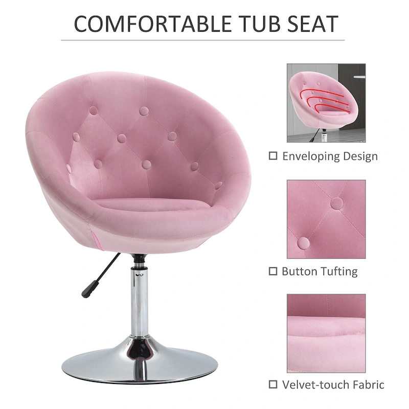 HOMCOM Swivel Accent Chair Modern Makeup Vanity Chair Adjustable Height Leisure Lounge Chair