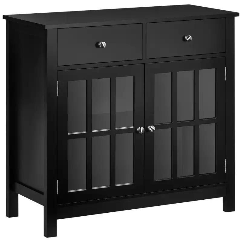 HOMCOM Sideboard Buffet Cabinet, Storage Cabinet Cupboard Table with Glass Doors, Adjustable Shelf Cabinet and 2 Drawers for Kitchen