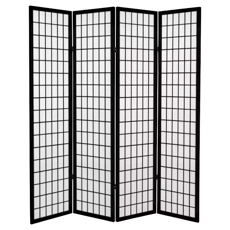 6 ft. Tall Canvas Window Pane Room Divider - Black (4 Panels)