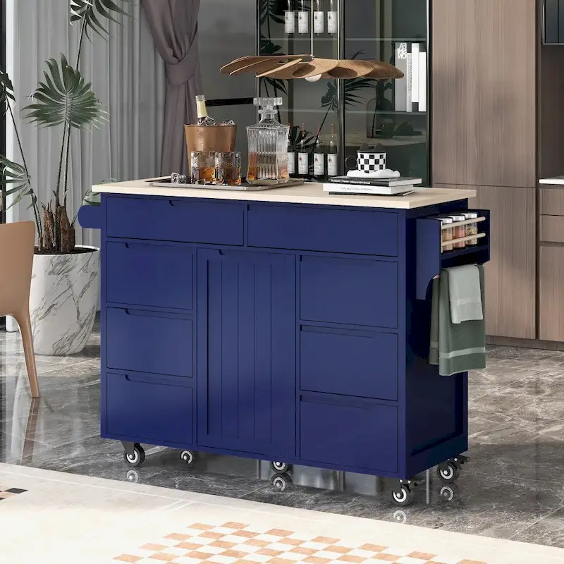53 in. W Kitchen Island with Countertop and Drawers - N/A