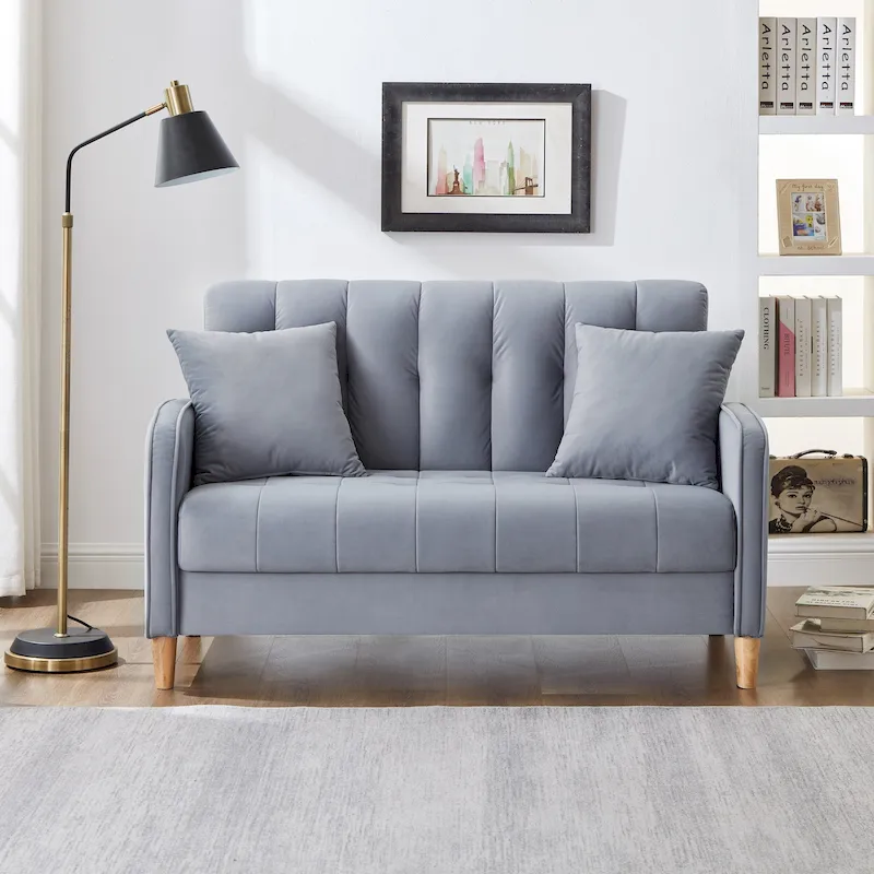 Modern Design Couch For Living Room Department Small Space Loveseat Smooth Velvet Upholstered Tufted Sofa Beige