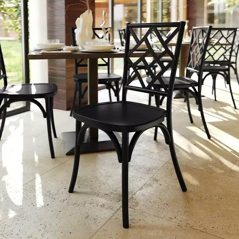 Commercial-grade solid wood stackable dining chairs with exquisite backrest design