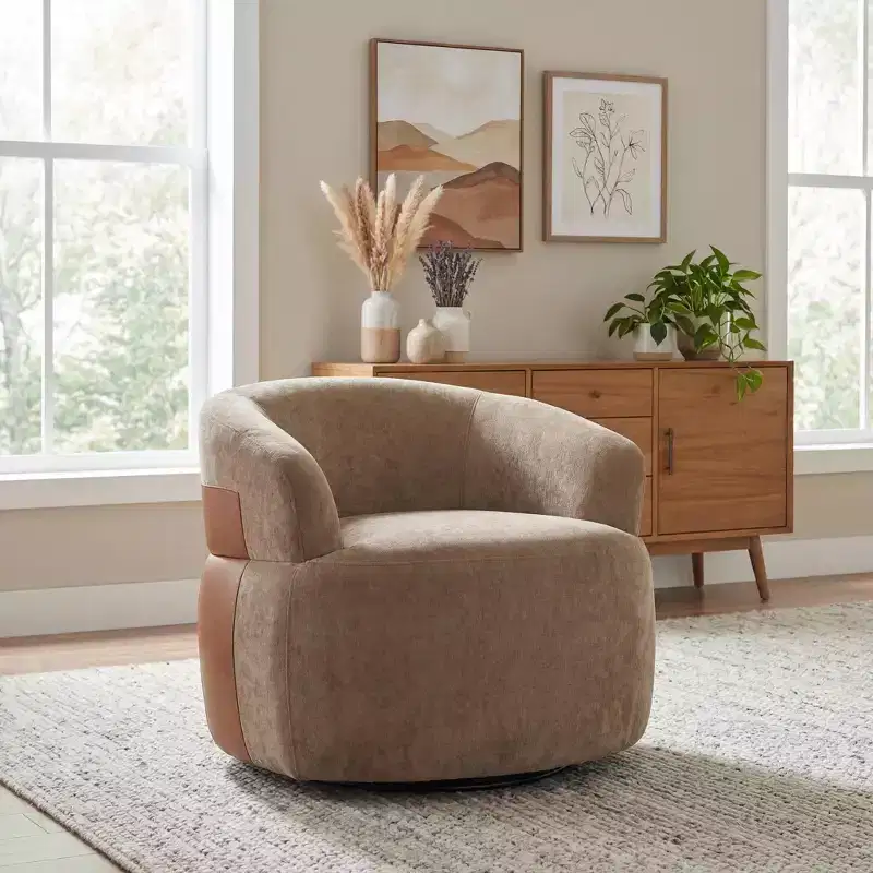 Modern Swivel Accent Chair with Wood Frame and Metal Legs