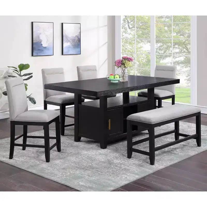 6pc Yves Counter Height Dining Set with Storage Rubbed Charcoal - Steve Silver Co.