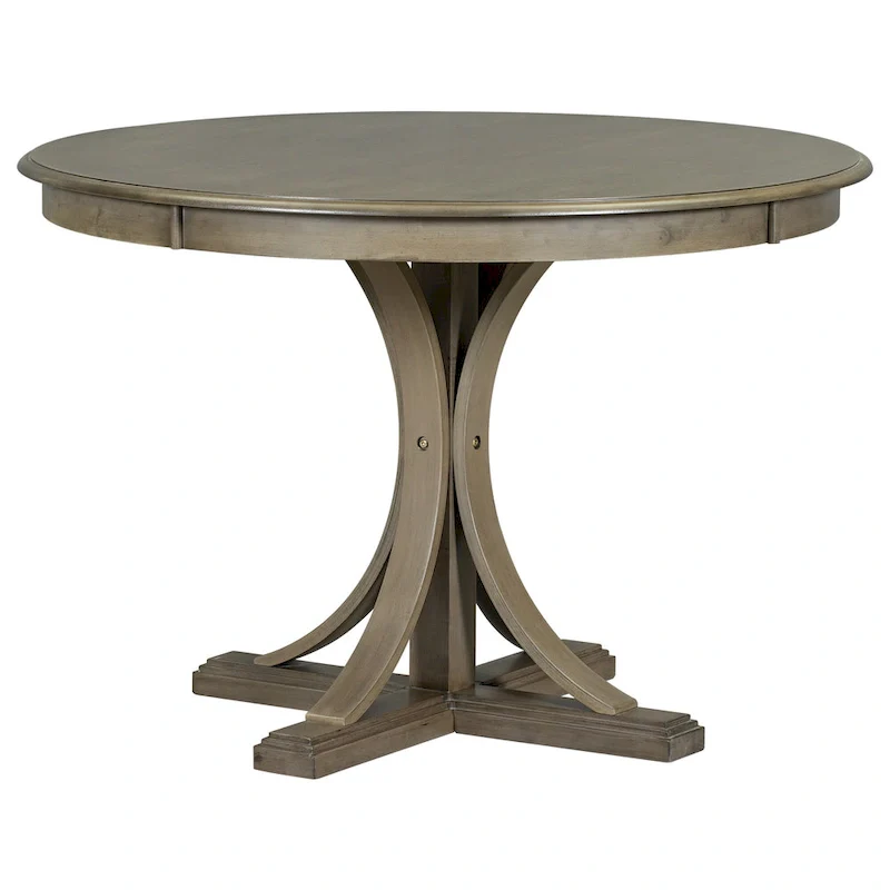 Taupe Retro 5-Piece Wooden Dining Table Set with Curved Trestle Table & 4 Chairs