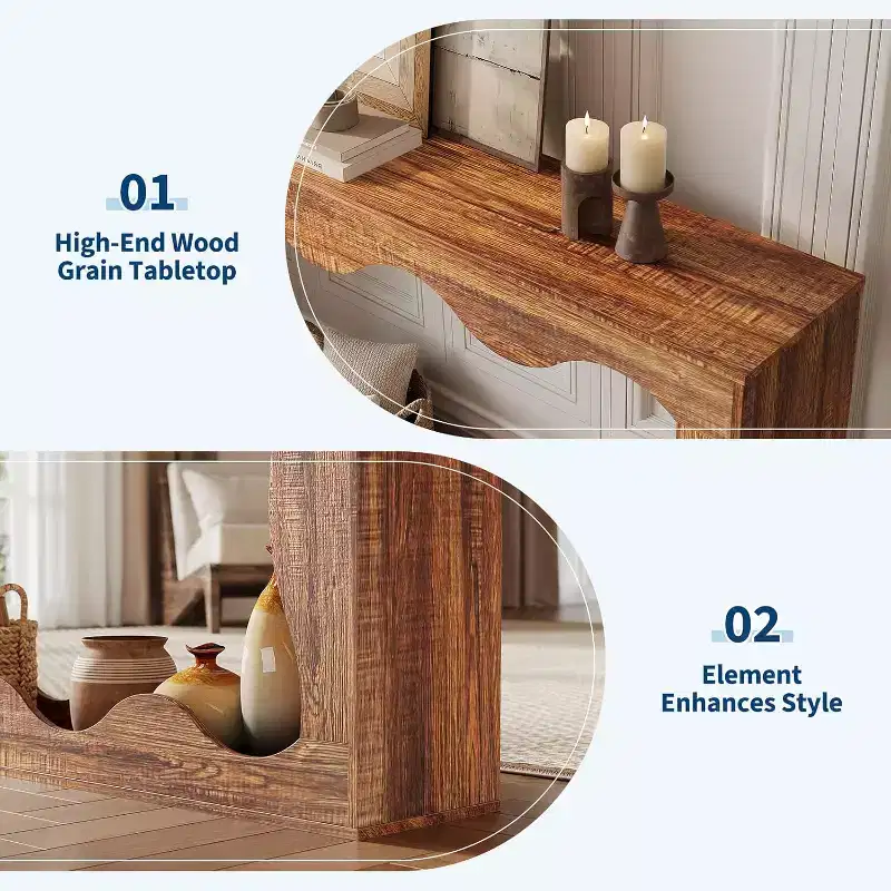COZONY 63 Inch Long Console Table, Narrow Wood Couch Table Scalloped Edge Modern Farmhouse for Hallway Foyer Living Room Easy Assembly