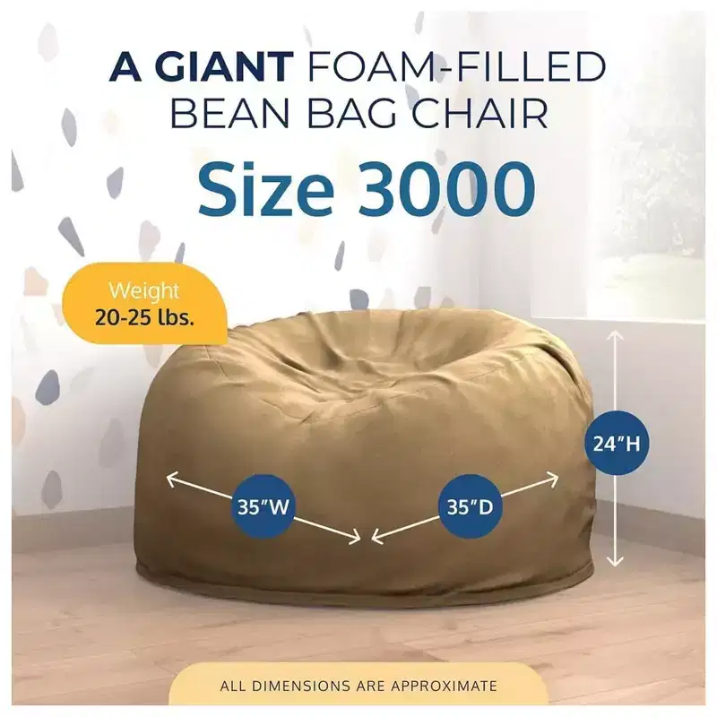 3ft Bean Bag Chair, Oversized Indoor Comfy Lounger, Camel Suede