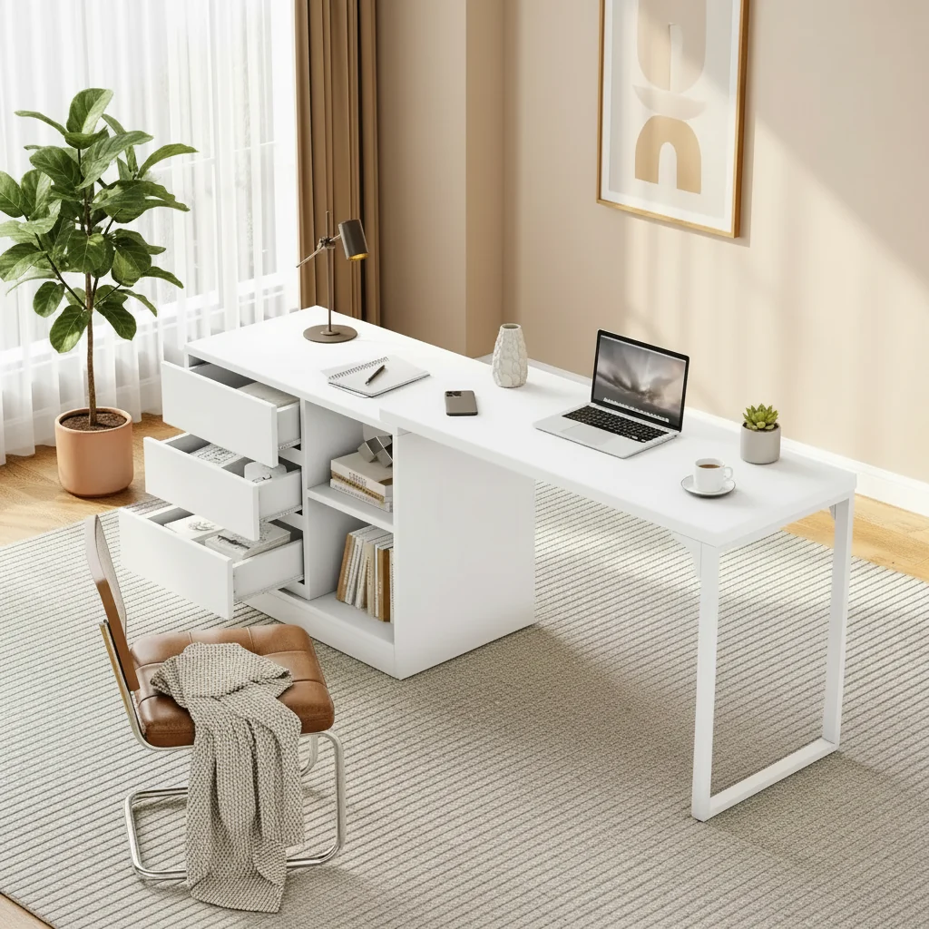 70-Inch L-Shaped Computer Desk with Drawers and Storage
