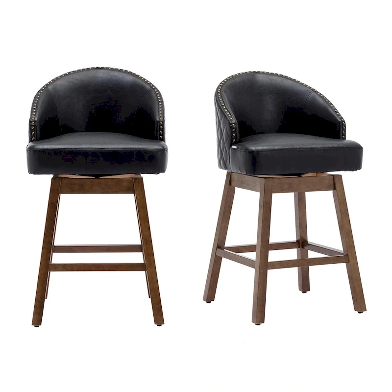 Swivel Wood Counter Height Bar Stools with Footrest (Set of 2)