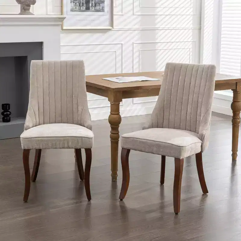 GDFStudio Hub Velvet Upholstered Wood Dining Chair(Set of 2)