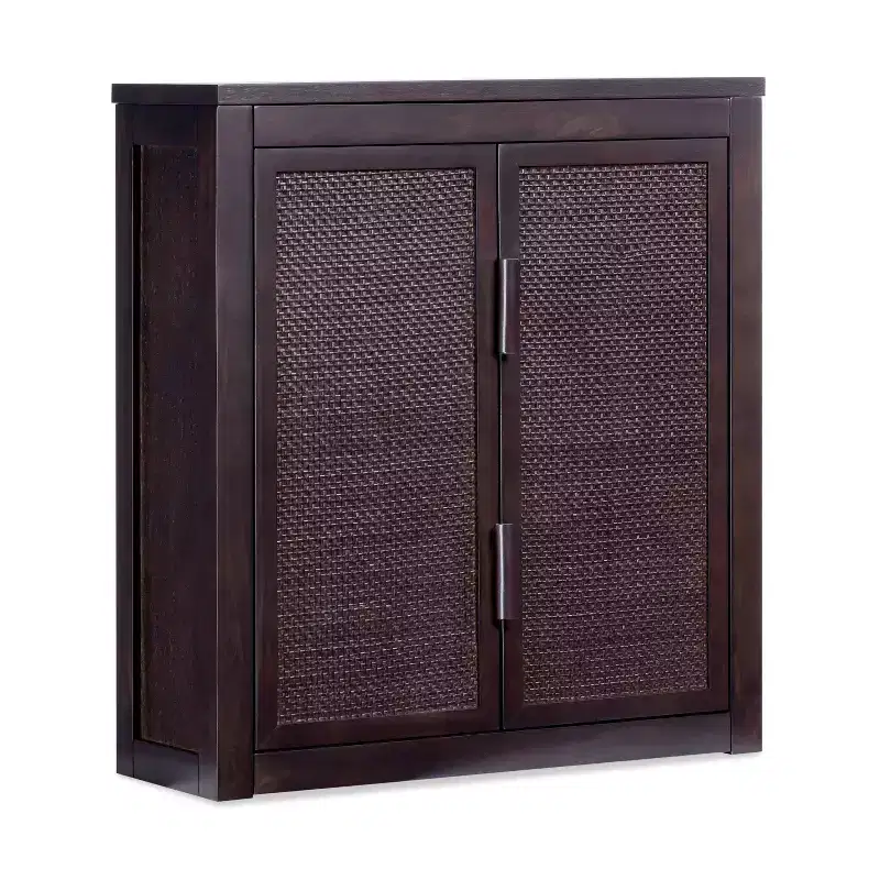 Modern Boho 2-Door Wall Cabinet with Solid Wood & Natural Rattan Accents
