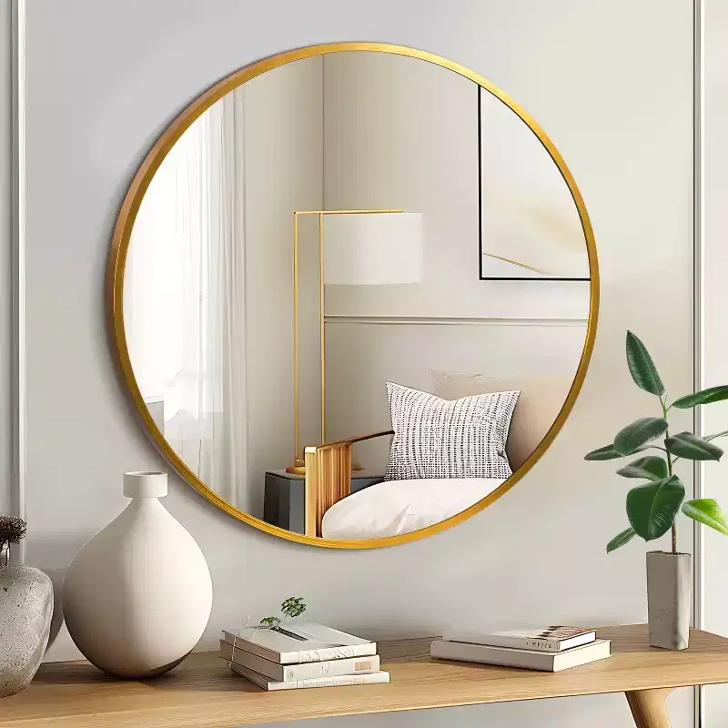 1-Piece 20 inch Gold Aluminum Alloy Fine Edged Circular Hanging Mirror Frame Wall Mirror