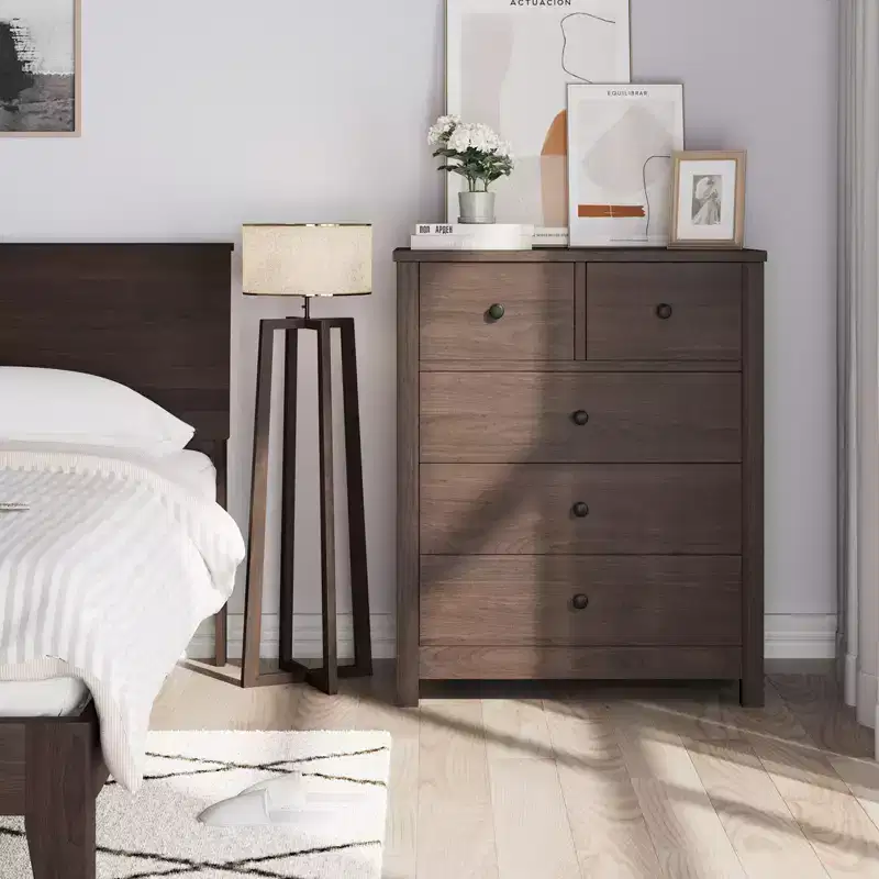 Drawer Chest Dresser, 5-Drawer Wood Nightstand, Storage Organizer for Bedroom & Living Room, 29''L15.5''W37.3''H
