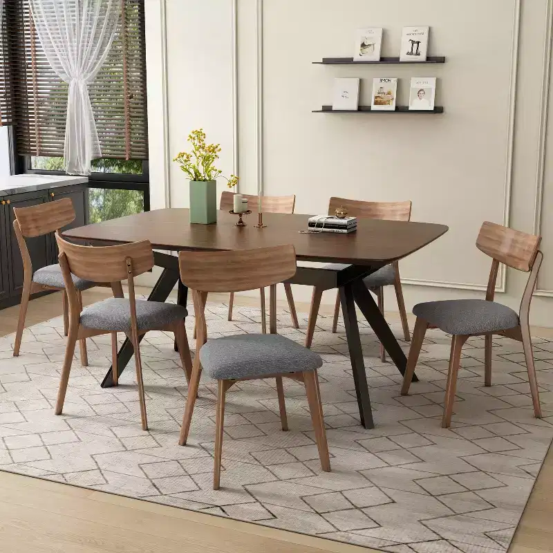 Christopher Knight Home Lareyna 7 Piece Mid-Century Modern Rubberwood Upholstered Dining Set