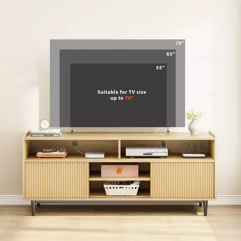 GustoWave Rustic TV Stands, Entertainment Center with Sliding Doors & Adjustable Shelves