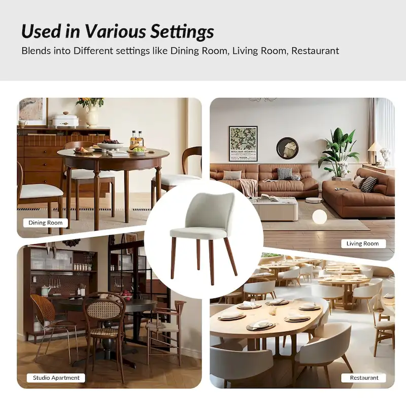 Solid Wood Dining Chair Set of 4 with Curved Backrest