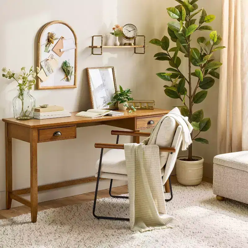 2-Drawer Rectangular Office Desk -Oak Brown