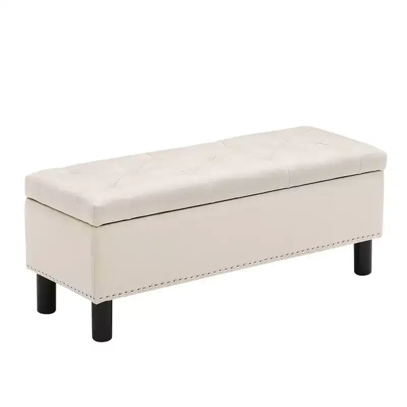 Furniliving Tufted Linen Upholstered Rectangular High Capacity Storage Bench with Button Tufting for Bedroom/Entryway/Hallway