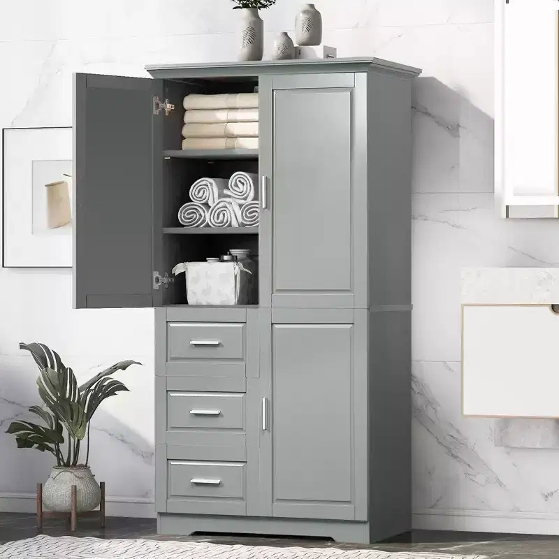 GDFStudio Sienna Modern Wood Freestanding Bathroom Storage Cabinet with Three Drawers and Adjustable Shelf