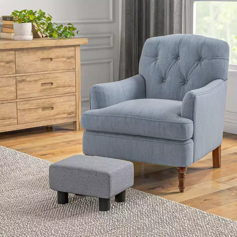 Ottoman Foot Rest, Small Foot Stool with Linen Fabric Upholstery and Plastic Legs, Cube Ottoman for Living Room