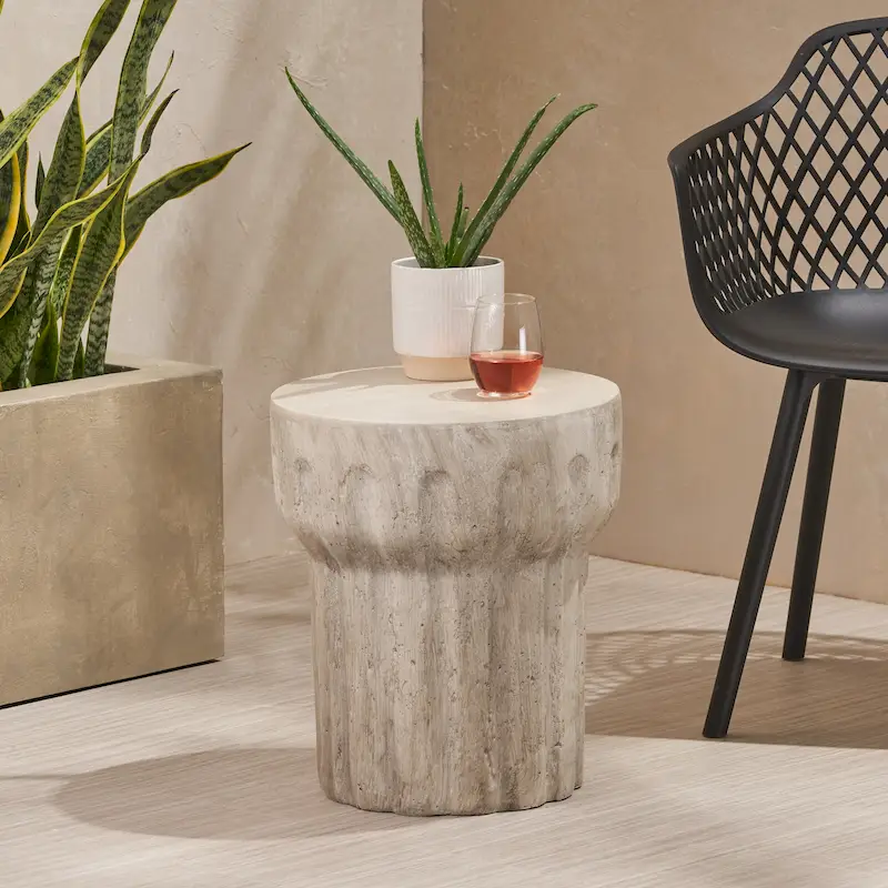 Indoor/Outdoor Lightweight Concrete Accent Side Table | Contemporary Style