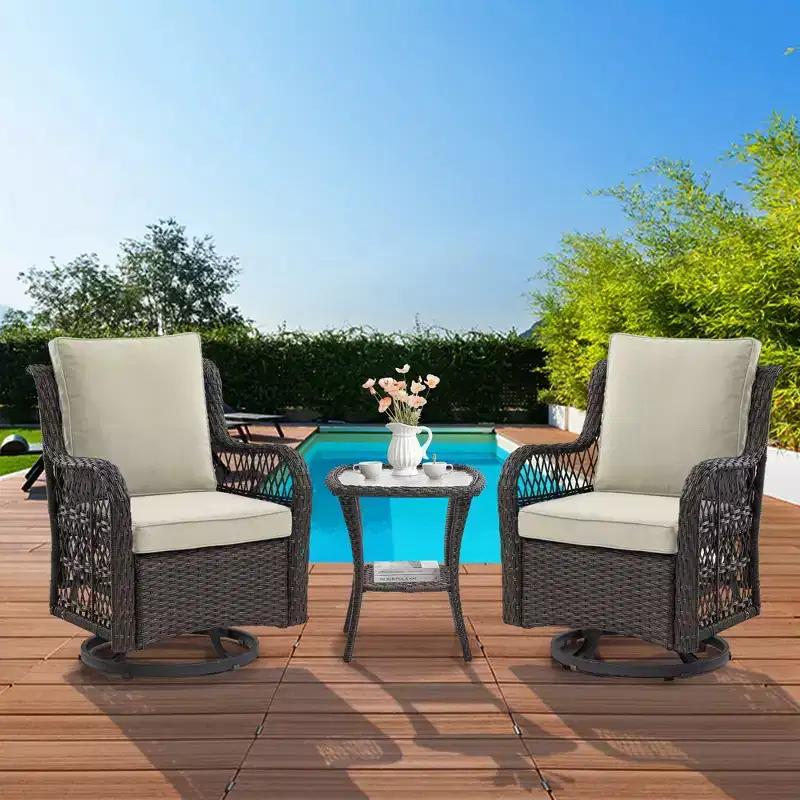 Acekool 3-Piece Swivel Rocker Set with Side Table & Thick Cushions  Multiple Color Options for Patio, Porch, or Poolside