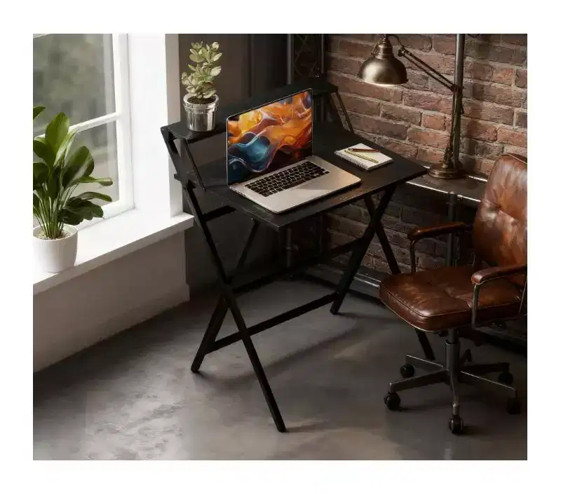 Foldable Desk with Monitor Shelf – X-Frame, Space-Saving Design
