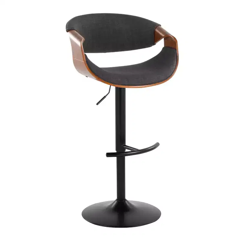 LumiSource Set of 2 Curvo Adjustable Barstools Walnut Wood/Charcoal Fabric/Black Metal