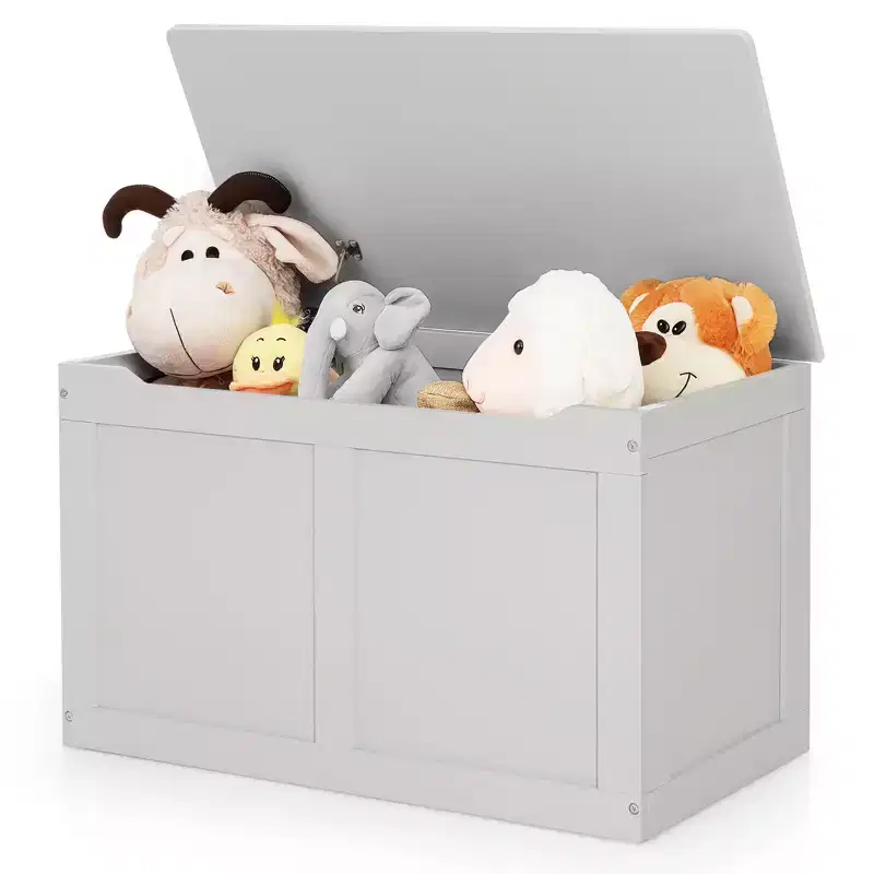 Costway Wooden Toy Box Kids Storage Chest Bench W/ Flip-Top Lid & Safety Hinge