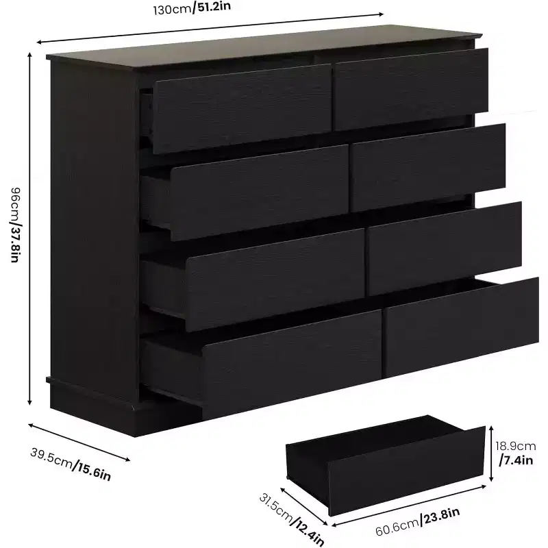 8-Drawer Storage Cabinet, Chest of Drawers with Deep Drawers, Large Wide-Top Closet for Living Room, Hallway, Children's Room