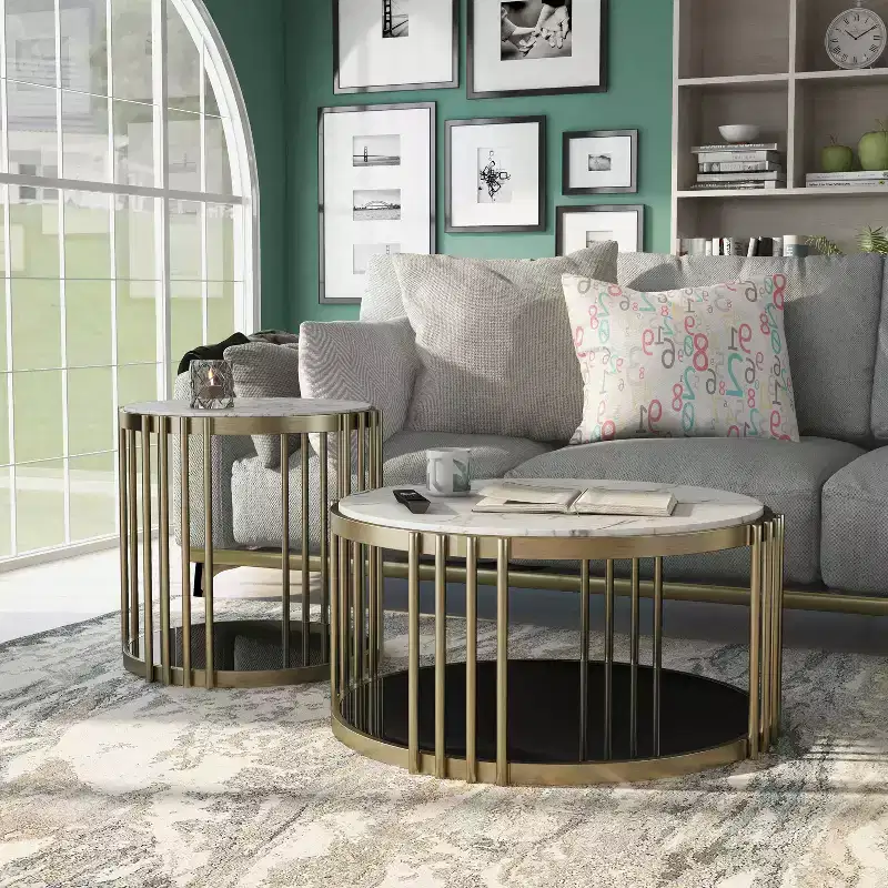 2pc Solstice Glam Coffee and End Table Set Antique Brass - HOMES: Inside + Out