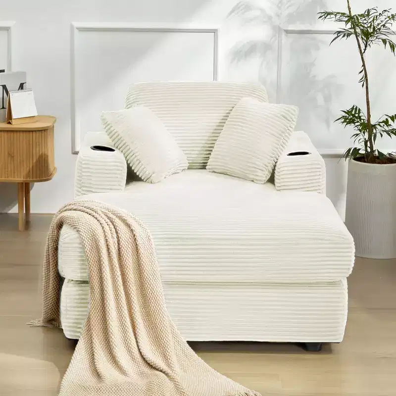 Corduroy Chaise Lounge Chair Single Seater Recliner with Ottoman Modern Accent Chair for Living Room or Bedroom