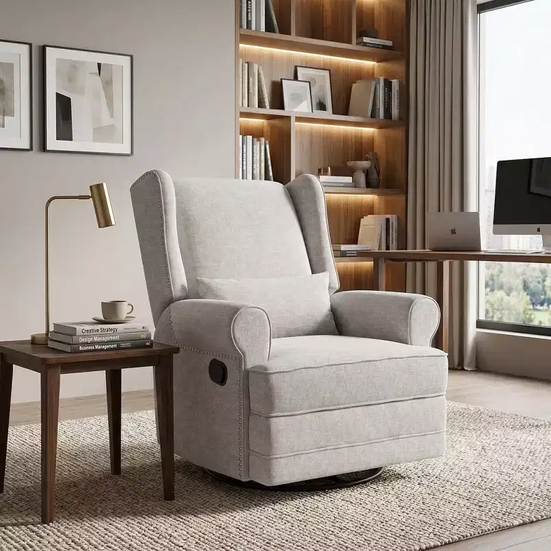 FurnitureR Swivel Rocking Recliner Chair with Adjustable Backrest and Footrest, Upholstered Accent Recliner Sofa for Living Room Bedroom Nursery