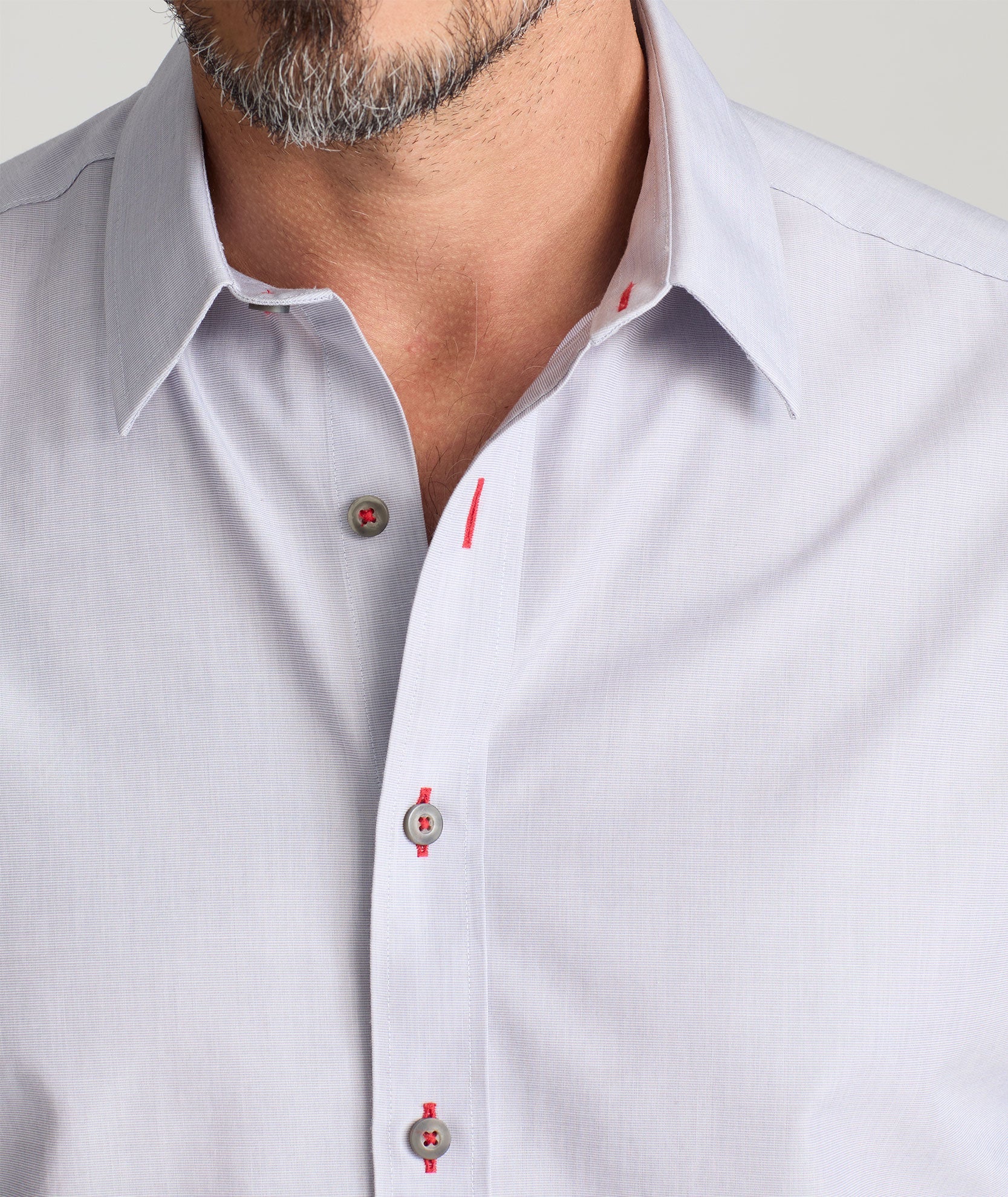 Light Gray Cotton Shirt with Red Accents