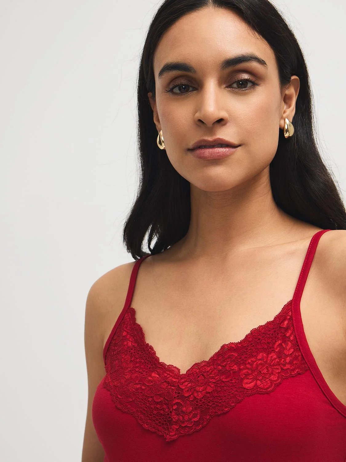 Cotton-Blend Tank Top With Lace Trim