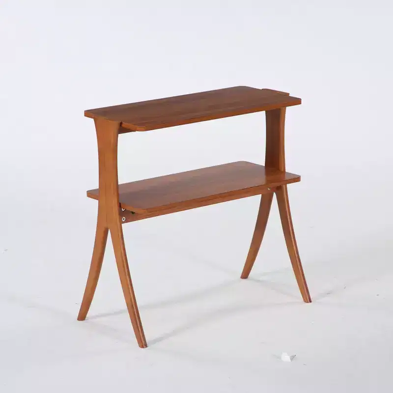 Tall Narrow End Table with 2-Tier Storage Shelf and Solid Wood Legs