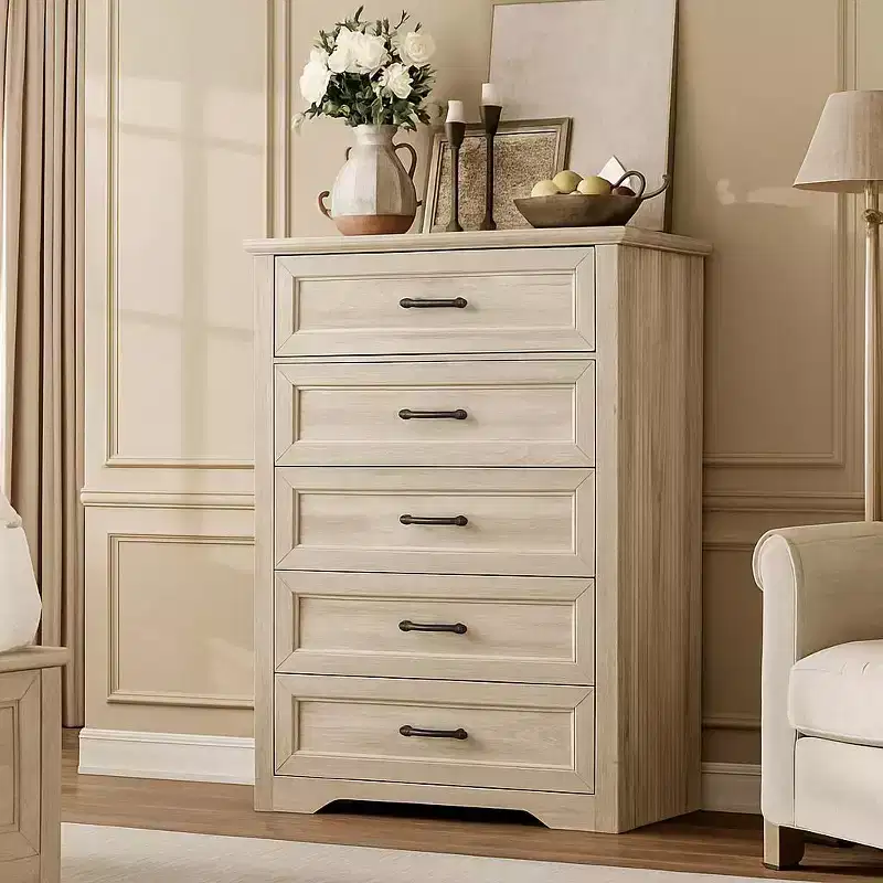 Dresser For Bedroom,5 Drawer Dressers Chests of Drawers,Modern Tall Dresser, Wood Drawer Chest Storage Cabinet for Living Room, Hallway, Entryway