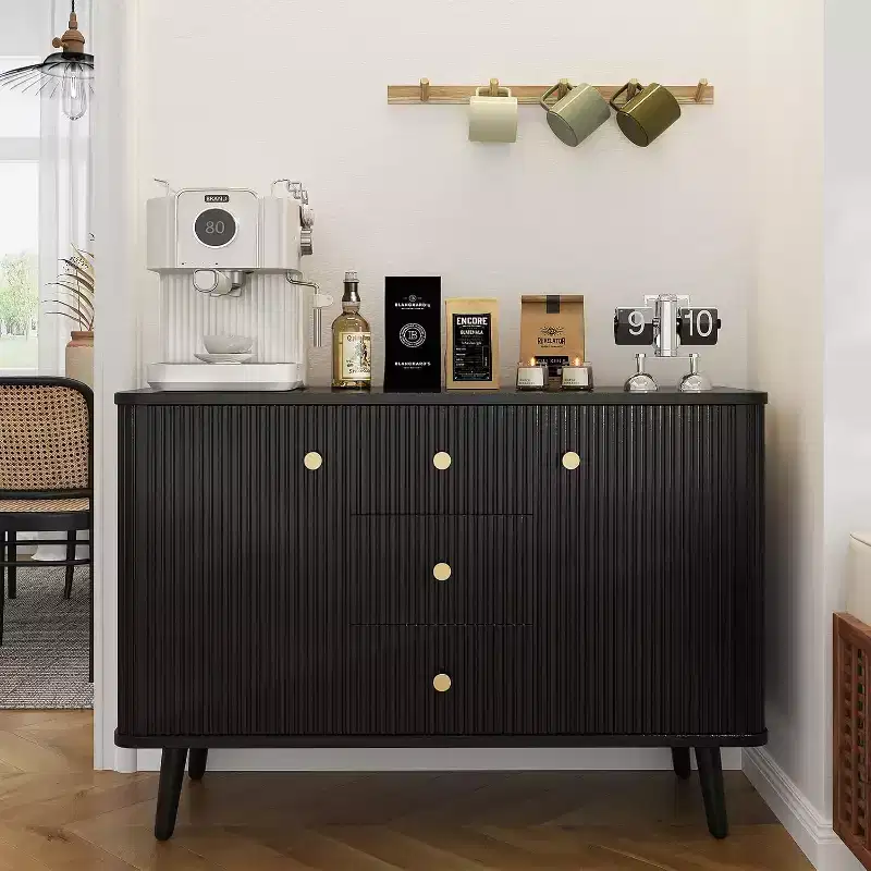 47 Sideboard Cabinet with Drawers, Fluted Storage Cabinet with 2 Doors and 3 Drawers, for Entryway, Kitchen, Living Room-